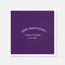 30th wedding anniversary name date purple simple serviette