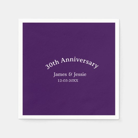 30th wedding anniversary name date purple simple serviette (Vorderseite)