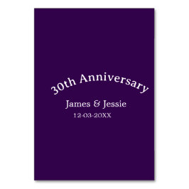 30th wedding anniversary name date purple simple tischnummer