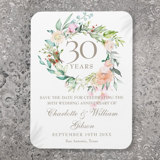 30th Wedding Anniversary Save the Date Floral Magnet