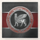 [310] Assyrian Winged Bull - Silver Lamassu Glasuntersetzer (Vorderseite)