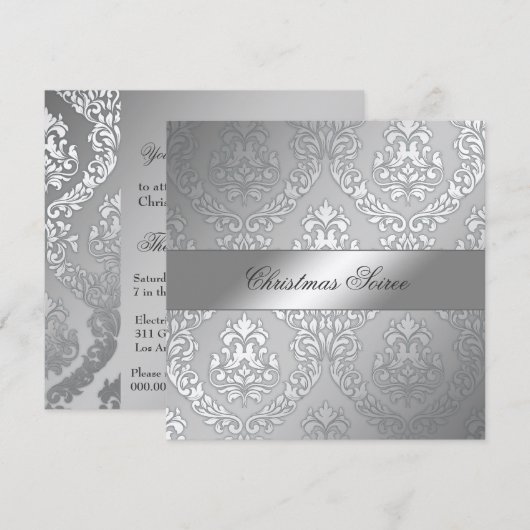 311 Alonnah Damask Moss Metallic Silver Einladung (Vorne/Hinten)
