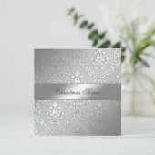311 Alonnah Damask Moss Metallic Silver Einladung (Stehend Vorderseite)