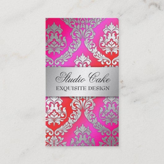 311 Alonnah Damast-Kirschkuchen-Rosa u. Rot Visitenkarte (Vorderseite)