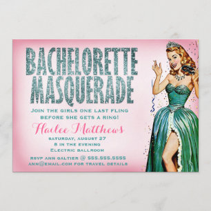 311 Bachelorette Masquerade Button Girl Sebastian  Einladung