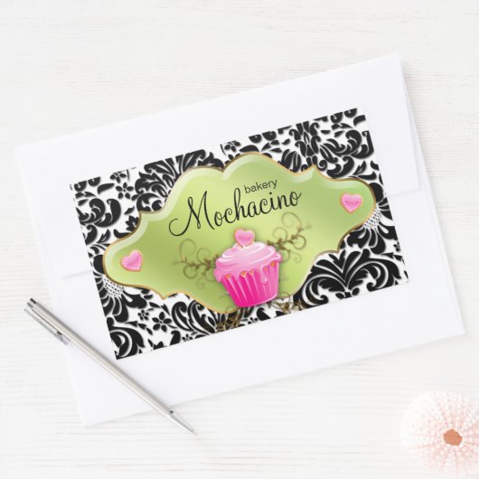311 Bäckerei Business Card Cupcake Wirbel Limon Rechteckiger Aufkleber (Umschlag)