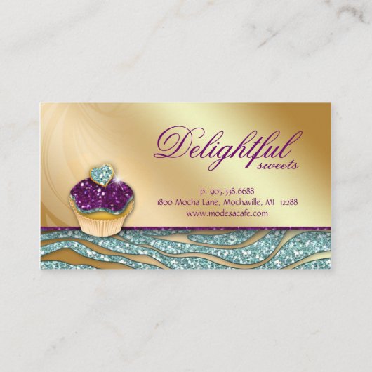 311 Bäckerei Business Card Zebra Cupcake Sparkle T Visitenkarte (Rückseite)