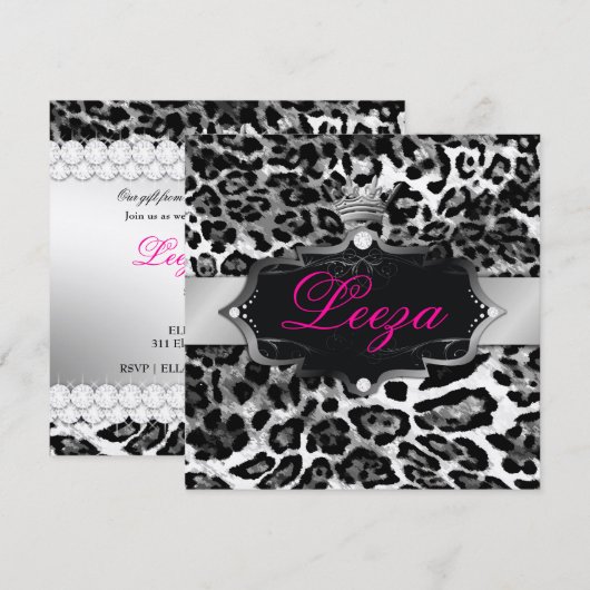 311-Barock Prinzessin Leopard Metallic Einladung (Vorne/Hinten)