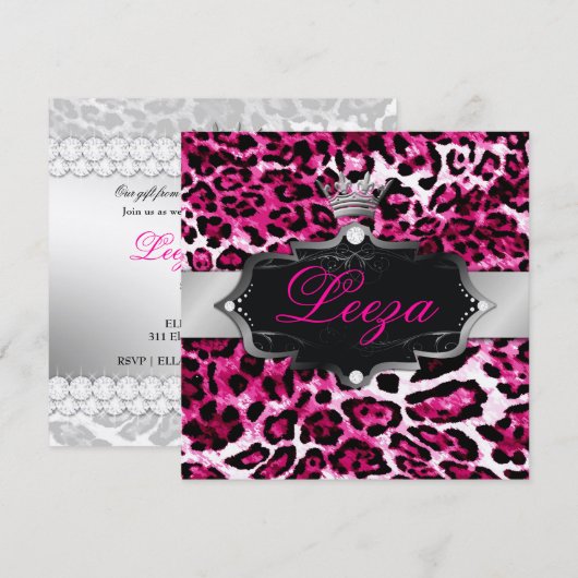 311-Barockdruckerin Leopard Metallic Einladung (Vorne/Hinten)