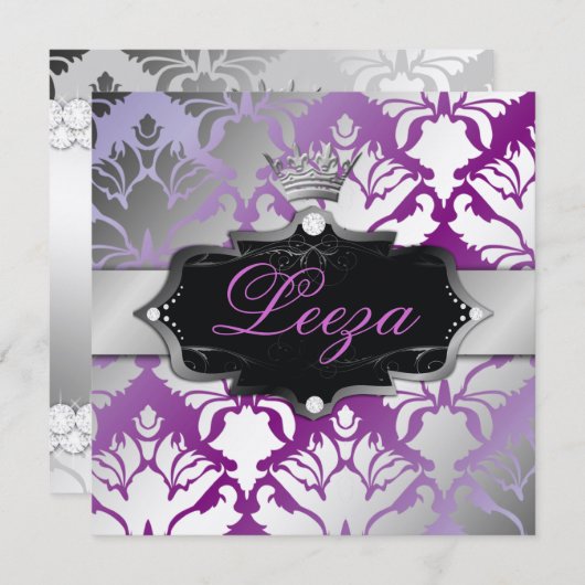 311-Barockprinzessin Metallic Einladung (Vorne/Hinten)