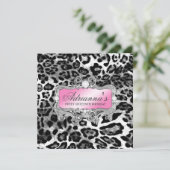 311 bezaubernde rosa graue Leopard-Diamanten Einladung (Stehend Vorderseite)