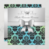 311-BlackBerry Damask Bow Turquoise Limon Sweet 16 Einladung (Vorne/Hinten)