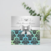 311-BlackBerry Damask Bow Turquoise Limon Sweet 16 Einladung (Stehend Vorderseite)