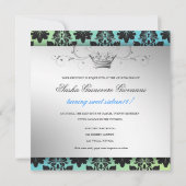 311-BlackBerry Damask Bow Turquoise Limon Sweet 16 Einladung (Rückseite)