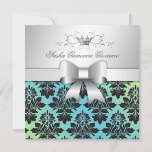 311-BlackBerry Damask Bow Turquoise Limon Sweet 16 Einladung