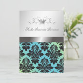 311-BlackBerry Damask Ribbon Türkis Limon Einladung (Stehend Vorderseite)