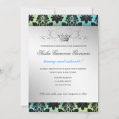 311-BlackBerry Damask Ribbon Türkis Limon Einladung (Rückseite)