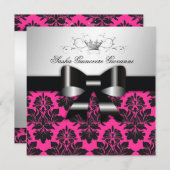 311-BlackBerry rosa Damaskus Schwarzer Bow| Süß 16 Einladung (Vorne/Hinten)