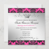 311-BlackBerry rosa Damaskus Schwarzer Bow| Süß 16 Einladung (Rückseite)