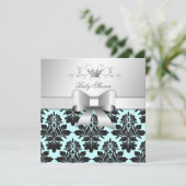 311-BlackBerry Sweet Blue Damask Bow| Babydusche Einladung (Stehend Vorderseite)