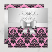 311-BlackBerry Sweet Pink Damask Bow| Babydusche Einladung (Vorne/Hinten)