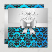 311-BlackBerry Tropischer Blauer Damast| Babydusch Einladung (Vorne/Hinten)