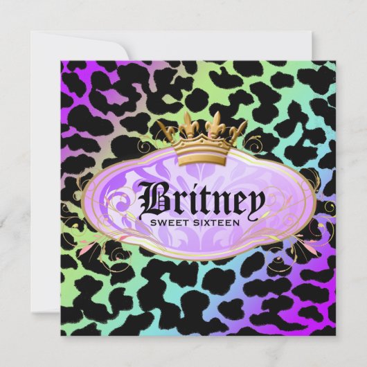 311 Bodacious Leopard Damask Amethyst Rainbow Einladung (Vorderseite)