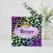 311 Bodacious Leopard Damask Amethyst Rainbow Einladung (Stehend Vorderseite)