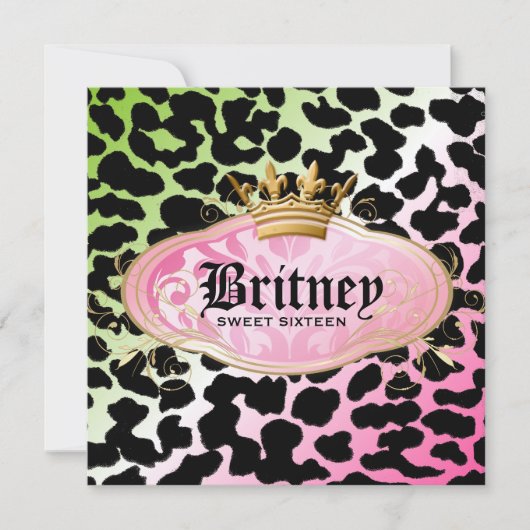 311 Bodacious Leopard Damask Einladung Lollipop (Vorderseite)