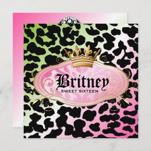 311 Bodacious Leopard Damask Einladung Lollipop (Vorne/Hinten)