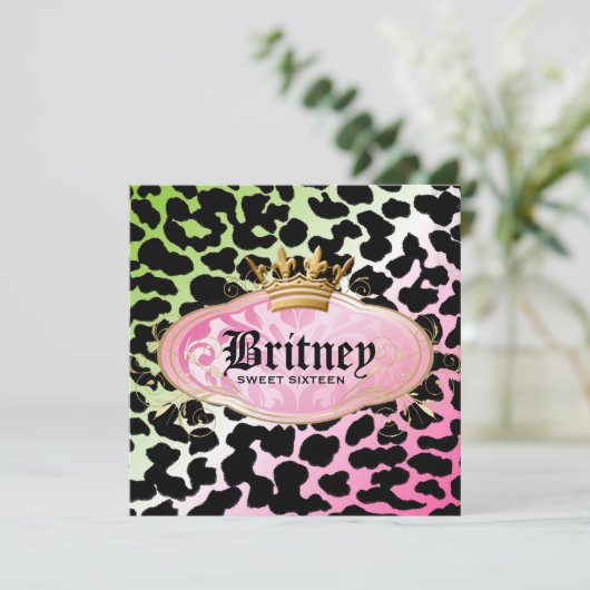 311 Bodacious Leopard Damask Einladung Lollipop (Stehend Vorderseite)