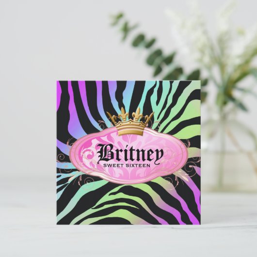 311 Bodacious Zebra Amethyst Rainbow Einladung (Stehend Vorderseite)