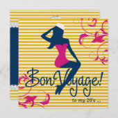 311-Bombshell Silhouette Nautical Blue Pink Wirbel Einladung (Vorne/Hinten)