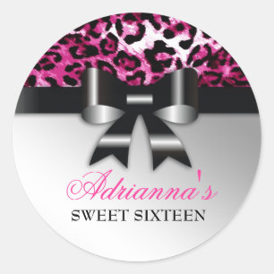 311 Bowlicious Black Hot Pink Leopard Runder Aufkleber