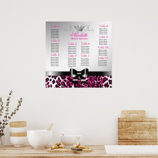 311 Bowlicious Hot Pink Leopard Seating Chart Poster (Küche)