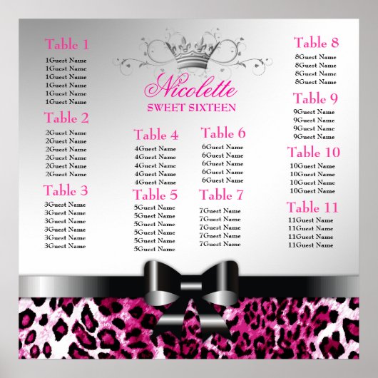 311 Bowlicious Hot Pink Leopard Seating Chart Poster (Vorne)