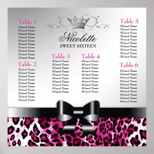 311 Bowlicious Hot Pink Leopard Seating Chart Poster (Vorne)