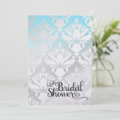 311 Brautparty Aqua Metallic Damask Einladung (Stehend Vorderseite)