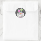 311-Candy Caterer | Grau Damask Runder Aufkleber (Tasche)