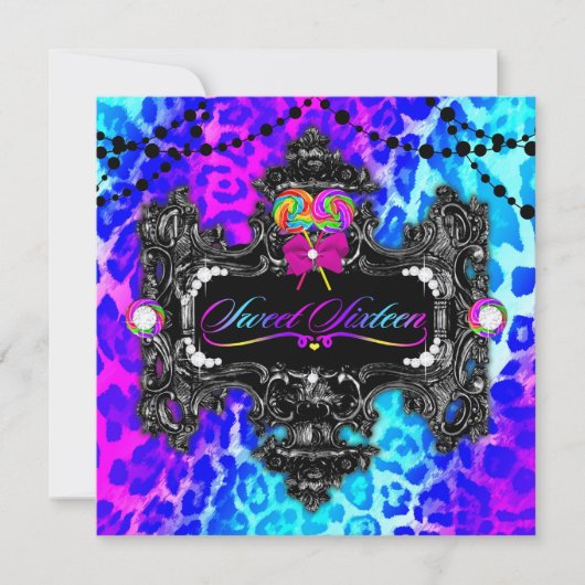 311 Candy Wonderland Leopard Sweet 16 Gold Metalli Einladung (Vorderseite)