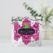 311 Candy Wonderland Pink White Damask Einladung (Stehend Vorderseite)