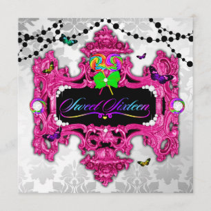 311 Candy Wonderland Pink White Damask Einladung