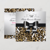 311 Chic Brown Leopard Bow  | Metallisches Gold Einladung (Vorne/Hinten)