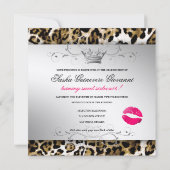 311 Chic Brown Leopard Bow  | Metallisches Gold Einladung (Rückseite)