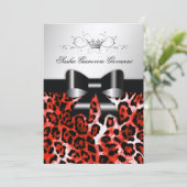 311 Chic Cherry Red Leopard Bow| Metallisches Gold Einladung (Stehend Vorderseite)