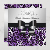 311 - Chic Hot Lilac Leopard Bow| Süß 16 Einladung (Vorne/Hinten)