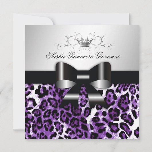 311 - Chic Hot Lilac Leopard Bow| Süß 16 Einladung (Vorderseite)