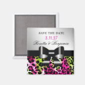 311 Chic Hot Pink Limon Leopard Bow Save the Date Magnet (Vorderseite/Rückseite)