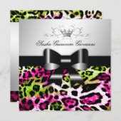 311 - Chic Hot Pink Limon Leopard Bow| Süß 16 Einladung (Vorne/Hinten)