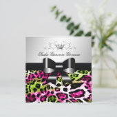 311 - Chic Hot Pink Limon Leopard Bow| Süß 16 Einladung (Stehend Vorderseite)